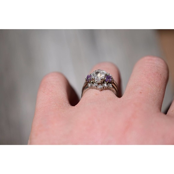 Amethyst engagement ring set, raw diamond ring, raw stone ring, alternat… - Picture 4 of 5